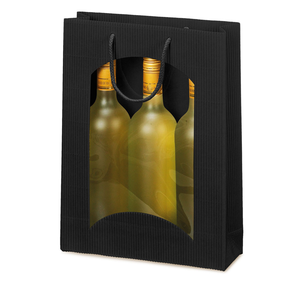 Tragetasche Schwarz offene Welle mit Fenster 3er