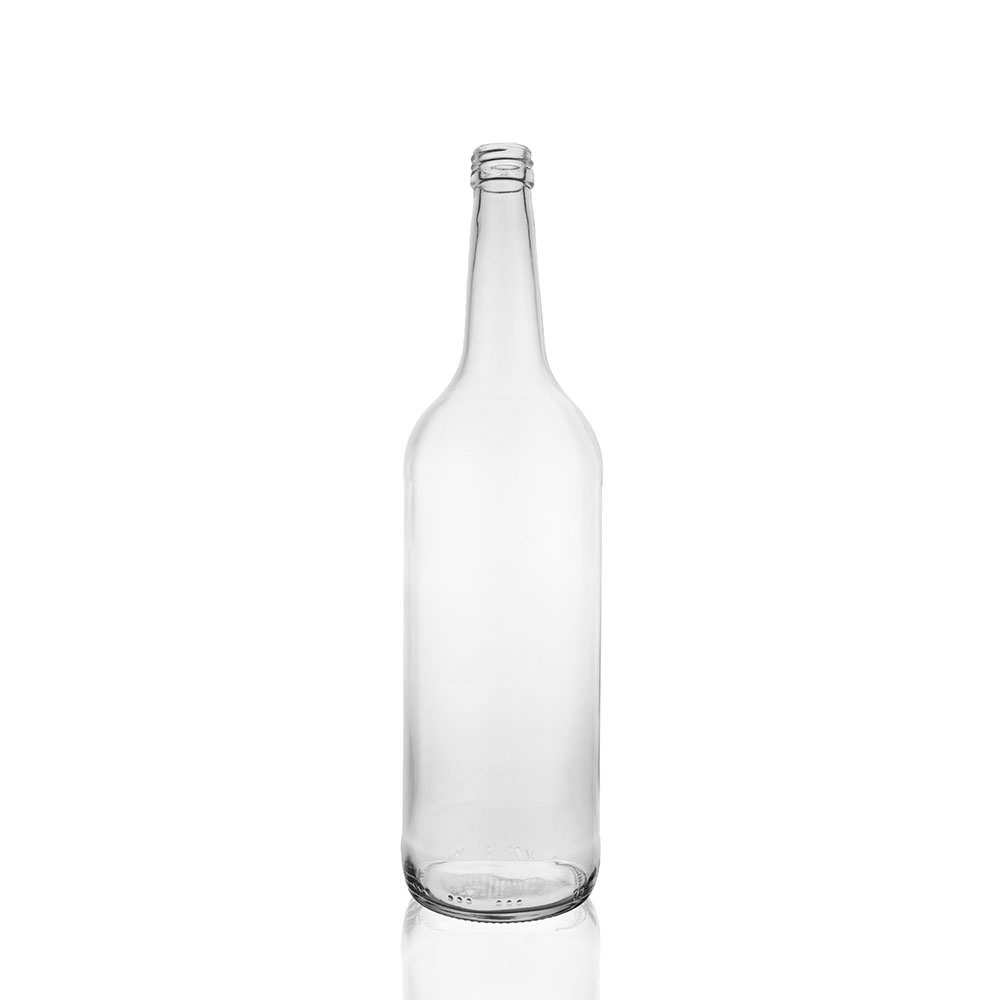 Geradehalsflasche 1000ml, PP28, Weißglas