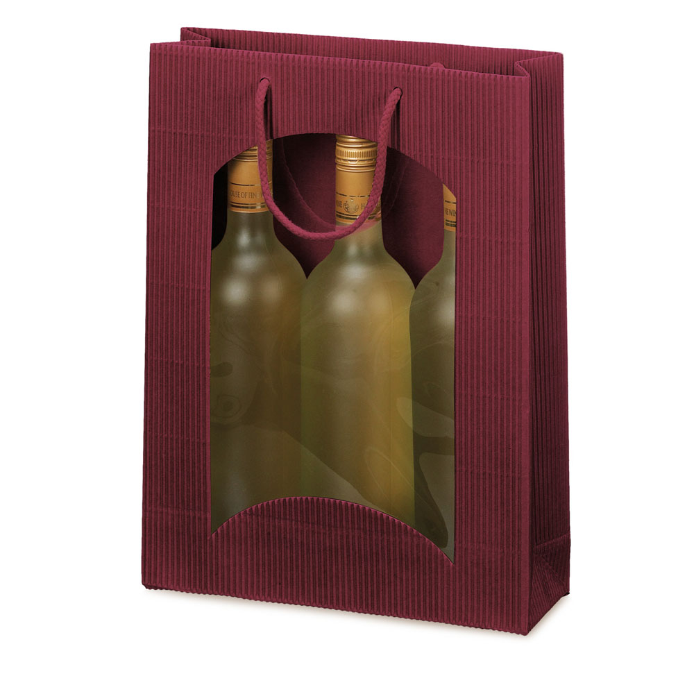Tragetasche Bordeaux offene Welle mit Fenster 3er