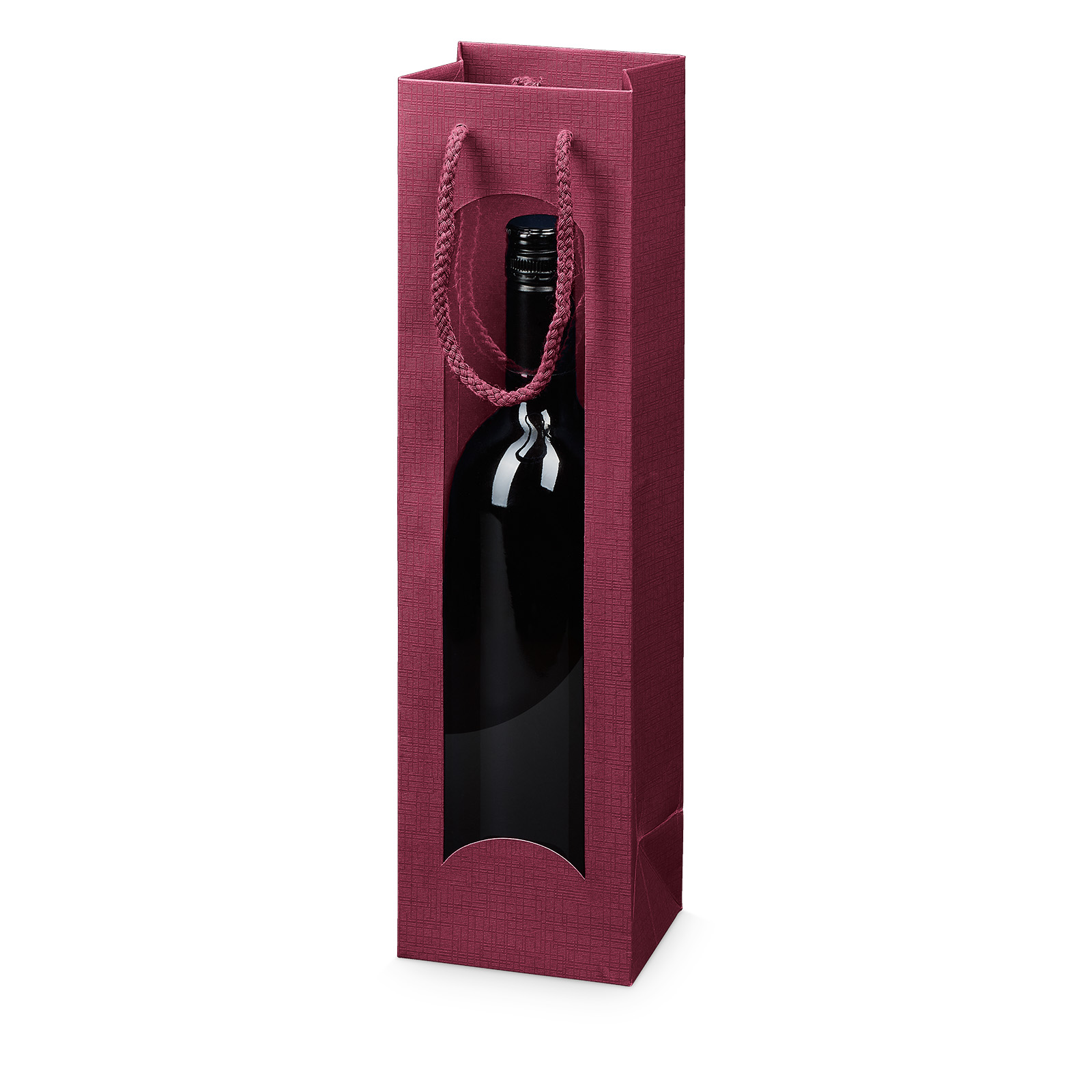 Papiertragetasche Satina Bordeaux mit Fenster 1er mit Strukturprägung Papiertragetasche Satina Bordeaux mit Fenster 1er mit Strukturprägung