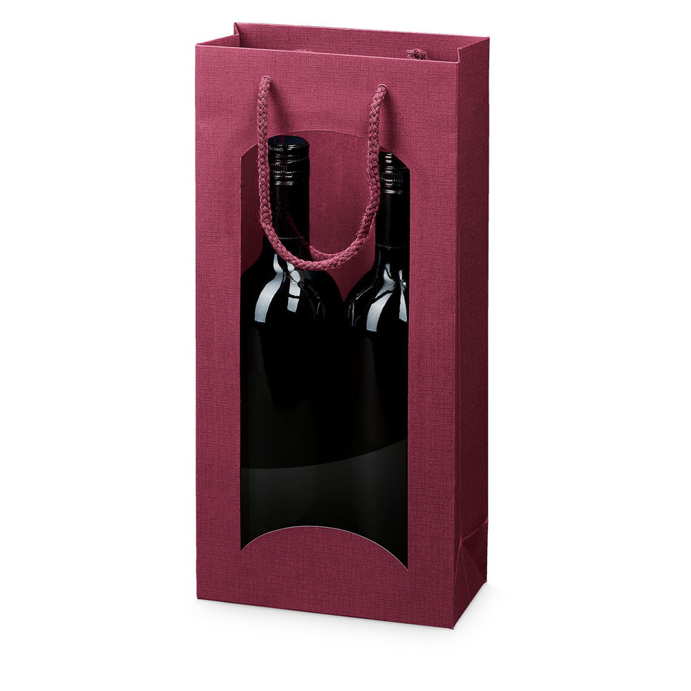 Papiertragetasche Satina Bordeaux mit Fenster 2er mit Strukturprägung