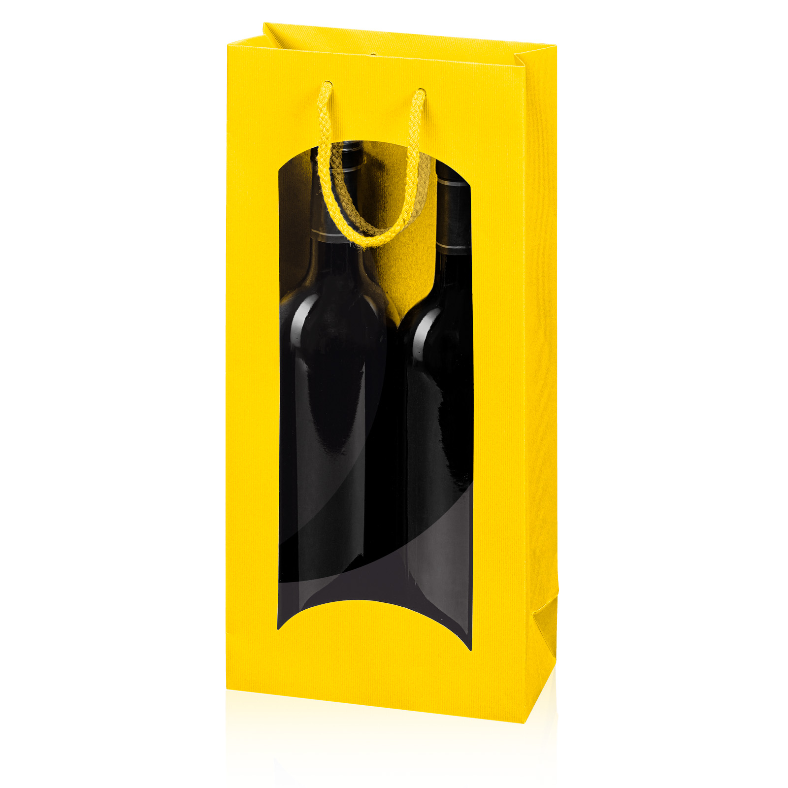 Papiertragetasche Linea Gelb mit Fenster 2er mit Streifenprägung